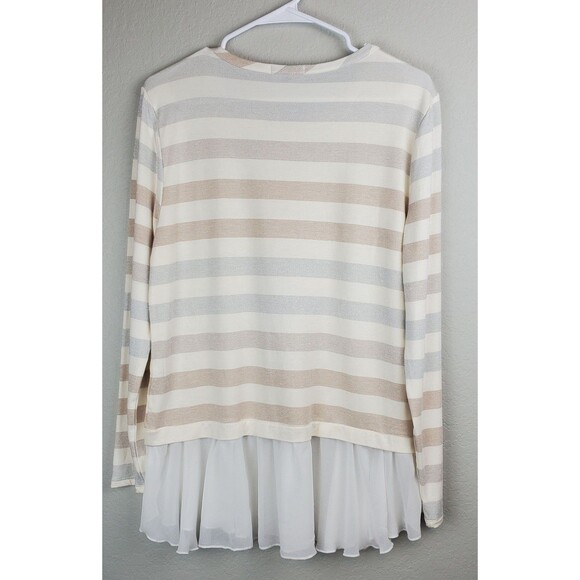 NWT Cha Cha Vente Medium Long Sleeve Layered-Look Top Metallic Stripes - Picture 6 of 9